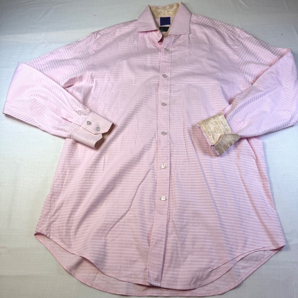 Vinci Pink Mens Dress Shirt Long Sleeve‎ Luxury Designer Size L
